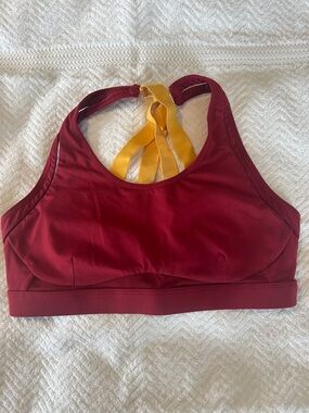 Fabletics Burgundy Sport Bra with Mustard Straps
